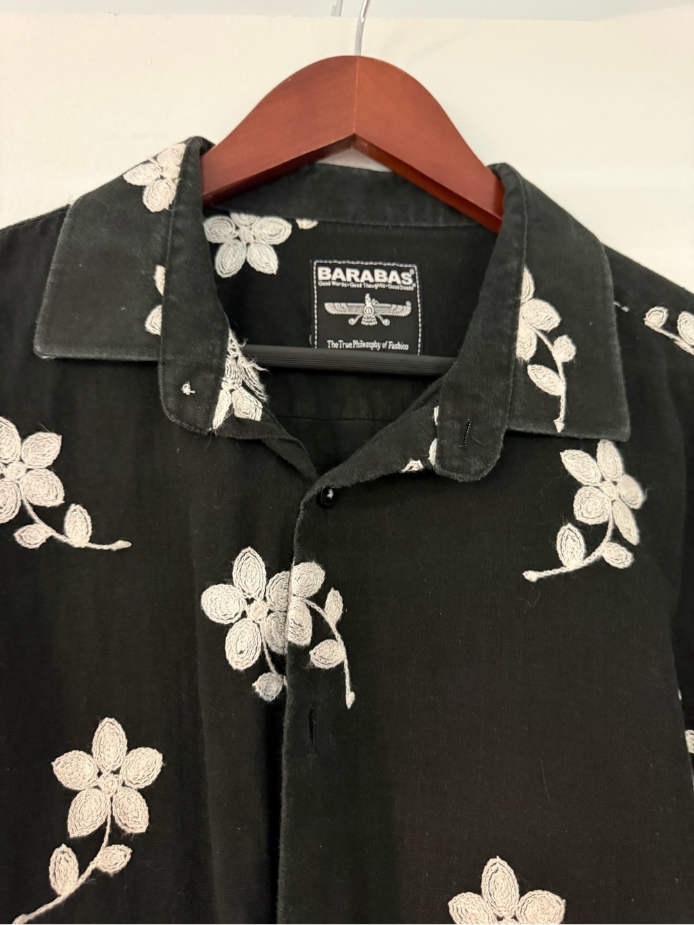 Black Floral Embroidered Men's shirt